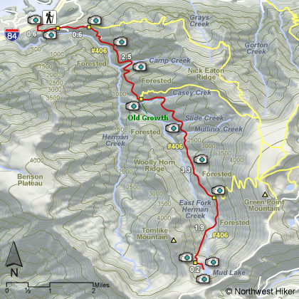 Mud Lake Hike via Herman Creek Hike map